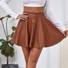 Single Breasted Plain Mini Skirt