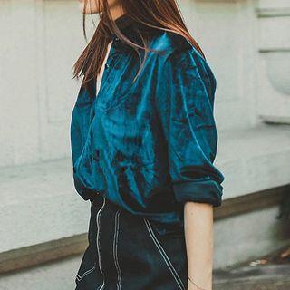V-neck Velvet Long-sleeve Blouse