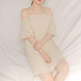 Cold Shoulder Elbow-sleeve Shift Dress