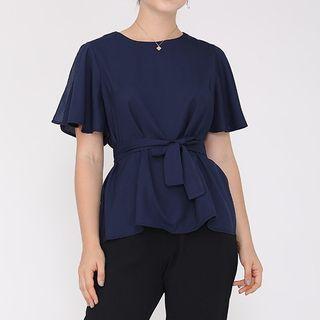 Ruffle Sleeve Tie-waist Blouse