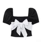 Short-sleeve Square-neck Bow Crop Top