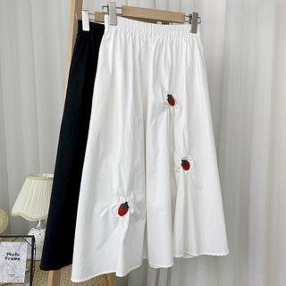 Strawberry Embroidered Midi A-line Skirt