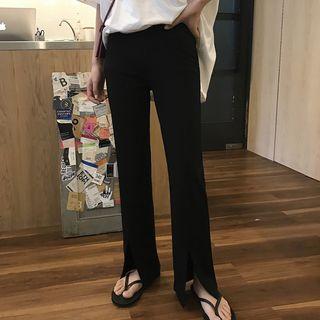 High Waist Boot-cut Pants Black - One Size