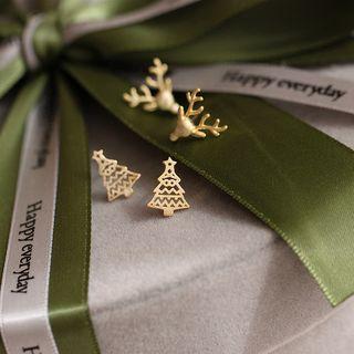925 Sterling Silver Christmas Tree / Deer Earring