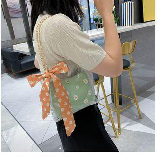 Set: Chain Strap Transparent Crossbody Bag + Floral Pouch