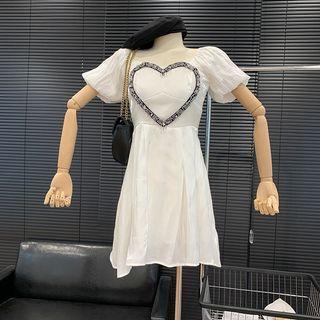 Puff-sleeve Heart Mini Dress