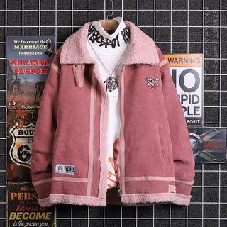 Fleece-lined Cartoon Print Zip Jacket