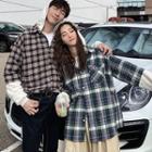 Couple Matching Mock Two-piece Plaid Hooded Shirt