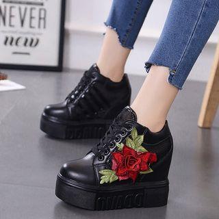 Platform Hidden Wedge Embroidery Sneakers