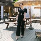 Puff-sleeve Jumpsuit With Belt