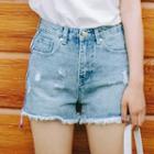 Strap Fray Denim Shorts