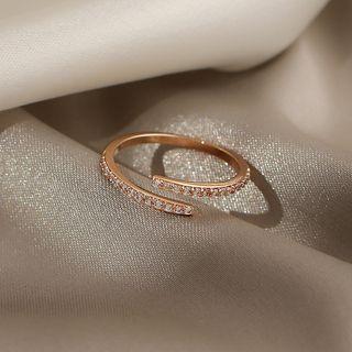 Rhinestone Sterling Silver Open Ring Ring - Rose Gold - One Size