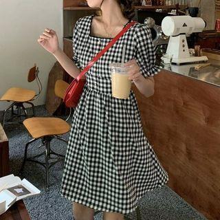 Short-sleeve Gingham Top / Mini A-line Dress