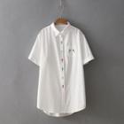 Short-sleeve Fish Embroidery Shirt White - One Size