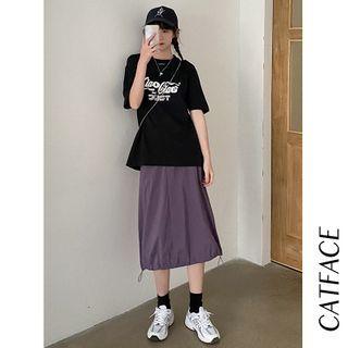 Drawcord A-line Midi Skirt