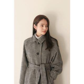 Patterned Wool Blend Coat With Sash