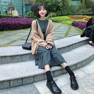 Frill-hem Check Midi Dress