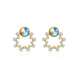 925 Sterling Silver Plated Gold Elegant Garland Earrings With Colorful Austrian Element Crystals Golden - One Size
