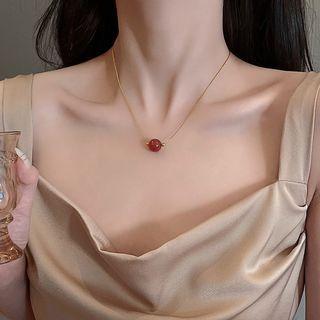 Agate Pendant Alloy Necklace Necklace - Red & Gold - One Size