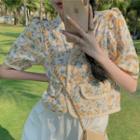 Short-sleeve Floral Print Top / Midi A-line Skirt