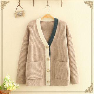 V-neck Color Block Knitted Cardigan