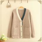 V-neck Color Block Knitted Cardigan