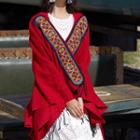 Embroidered Hooded Cape Red - One Size