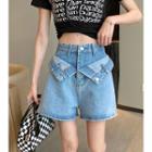 High-waist Mock Two-piece Denim Shorts