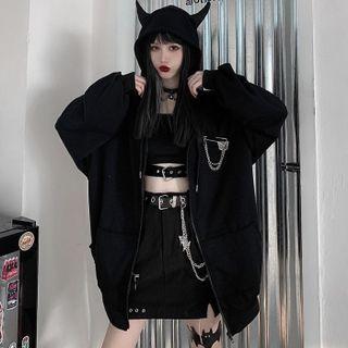 Devil Horn Hooded Jacket Black - One Size