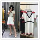 V-neck Color Block Short-sleeve A-line Dress