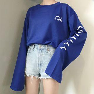 Long-sleeve Dolphin Print T-shirt