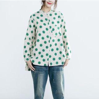 Floral Print Band Collar Shirt White - One Size