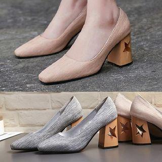 Square Toe Star Cutout Block Heel Pumps