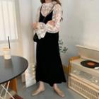 Pleuche Spaghetti Strap Dress / Plain Lace Top