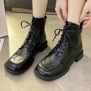 Woven Panel Lace-up Short Boots