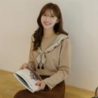 Scarf-trim Cuff-sleeve T-shirt