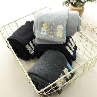 Embroidered Cartoon Trim Fleece-lined Leggings