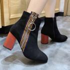 Color-panel Block-heel Zip Ankle Boots
