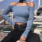 Choker Detail Cold-shoulder Long-sleeve T-shirt