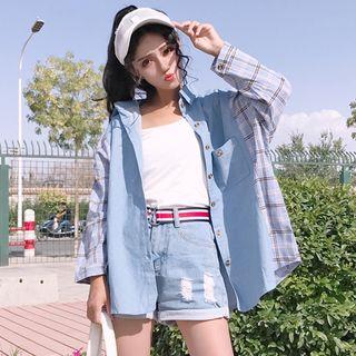 Long-sleeve Check Panel Shirt