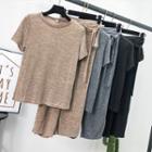 Set: Plain T-shirt + Wrapped Wide-leg Pants
