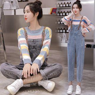 Straight-cut Jumper Jeans / Striped Sweater / Set