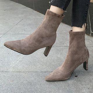 Velvet Pointed Kitten-heel Short Boots