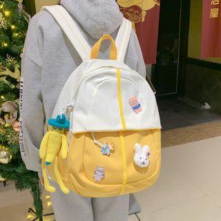 Two-tone Backpack / Badge / Bag Charm / Set