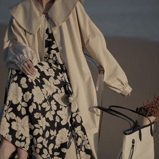 Long-sleeve Plain Midi A-line Shirtdress