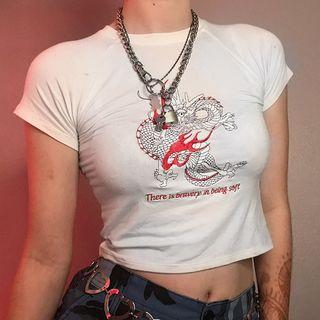 Short-sleeve Dragon Embroidery Cropped T-shirt