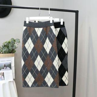 Diamond Pattern Knit Pencil Skirt