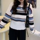 Color Block Striped Sweater White - One Size