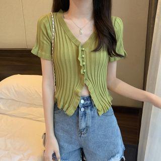 V-neck Ruched Trim Ribbed Top