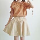 Set: Plain Frill Trim Short Sleeve Top + Plain Flared Skirt